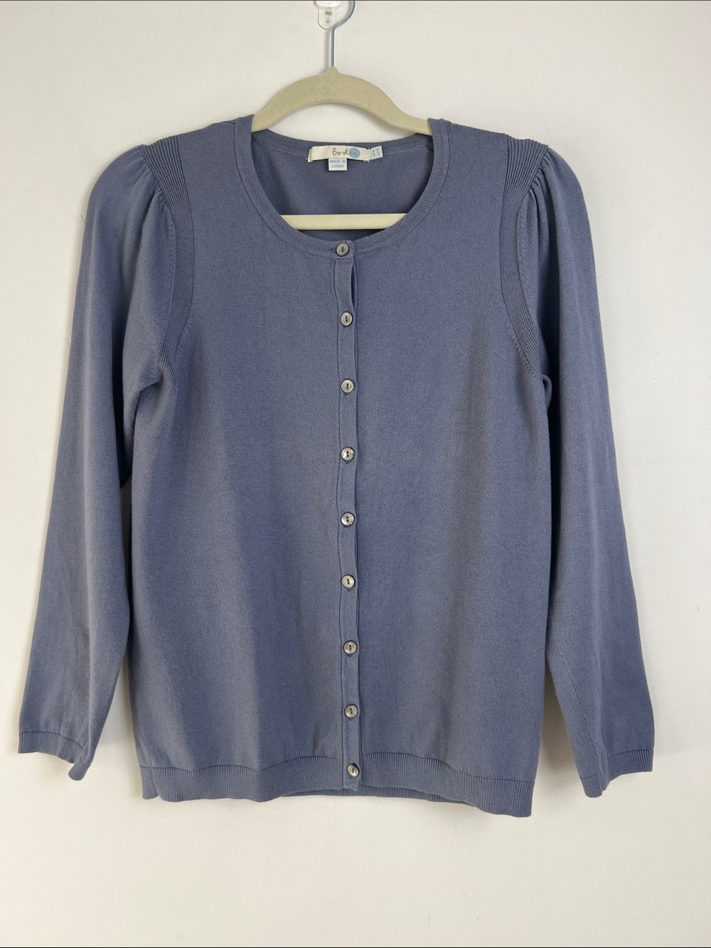 Boden US10 Crewneck Button Down Cotton Blend Cardigan Sweater Slate‎ Blue